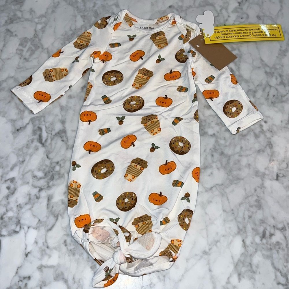 NWT ANGEL DEAD PUMPKIN THANKSGIVING KNOTTED GOWN 0/3M